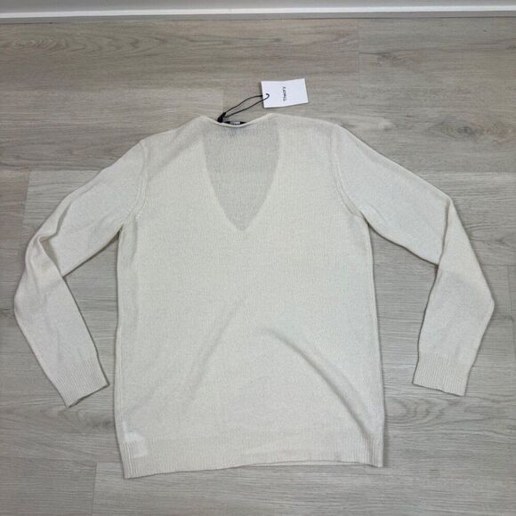 Theory Adrianna 100% Cashmere V Neck Long Sleeve Sweater Womens Large Ivory - Picture 4 of 5